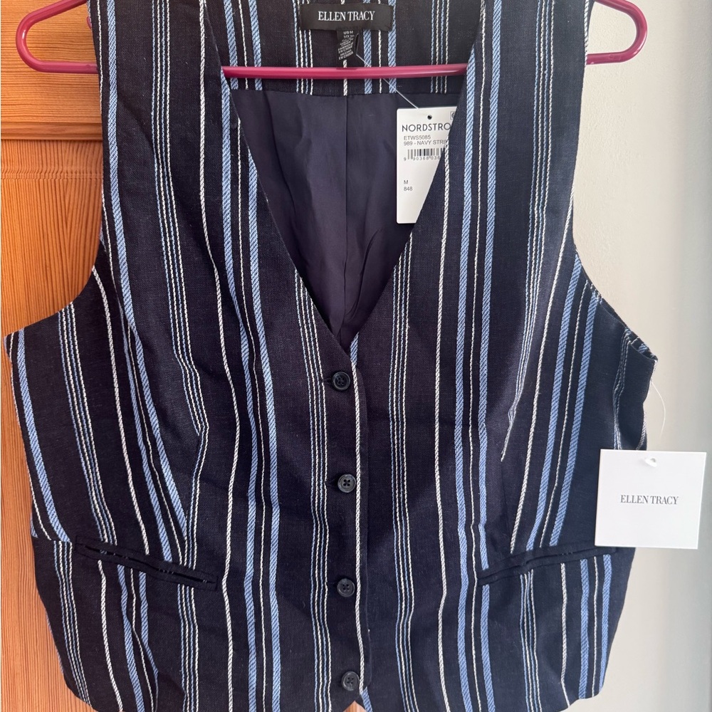 Nordstrom Ellen Tracy Navy & Light Blue Striped Vest